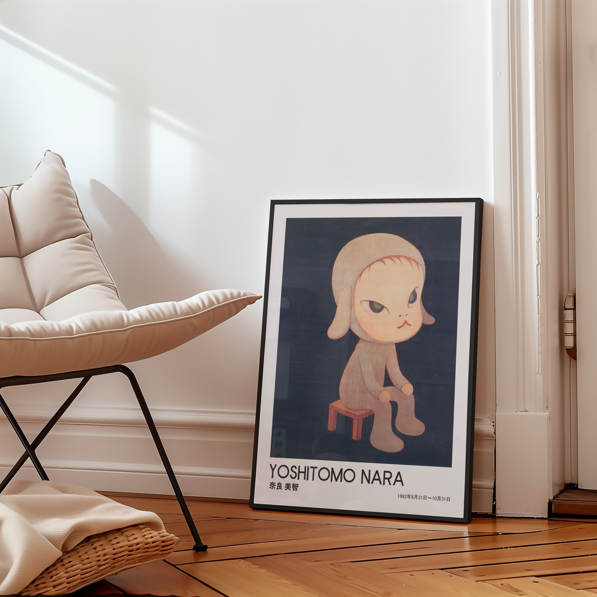 Yoshitomo Nara Dog Costume Girl Poster, Japanese Contemporary Art Print, Dark Blue Wall Decor, Character Artwork