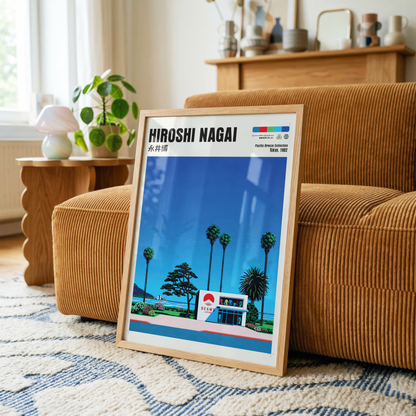 Hiroshi Nagai Pacific Breeze Poster, Japanese Fashion Store Art, Retro Tokyo Beach Print, Palm Tree Wall Decor, City Pop Aesthetic