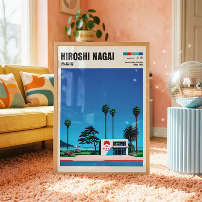 Hiroshi Nagai Pacific Breeze Poster, Japanese Fashion Store Art, Retro Tokyo Beach Print, Palm Tree Wall Decor, City Pop Aesthetic