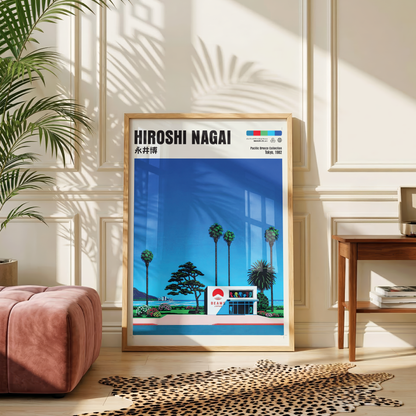 Hiroshi Nagai Pacific Breeze Poster, Japanese Fashion Store Art, Retro Tokyo Beach Print, Palm Tree Wall Decor, City Pop Aesthetic