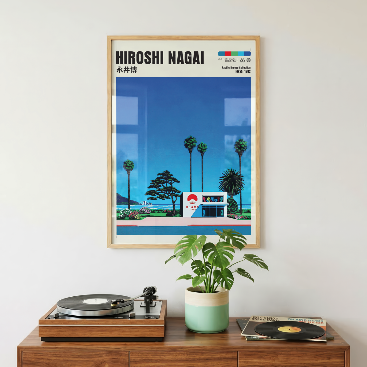 Hiroshi Nagai Pacific Breeze Poster, Japanese Fashion Store Art, Retro Tokyo Beach Print, Palm Tree Wall Decor, City Pop Aesthetic