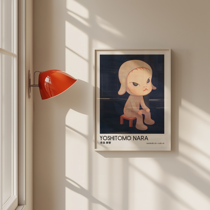 Yoshitomo Nara Dog Costume Girl Poster, Japanese Contemporary Art Print, Dark Blue Wall Decor, Character Artwork