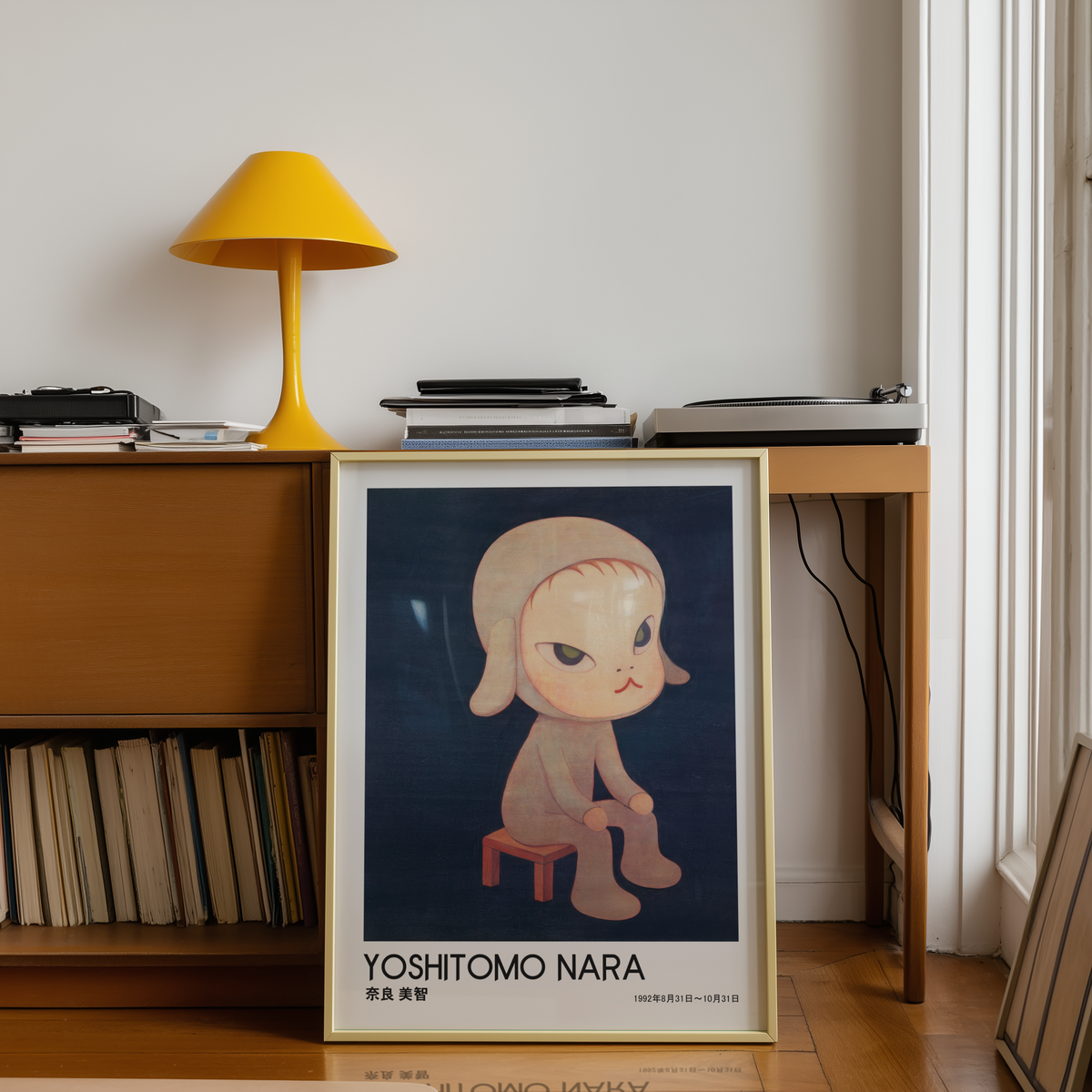 Yoshitomo Nara Dog Costume Girl Poster, Japanese Contemporary Art Print, Dark Blue Wall Decor, Character Artwork