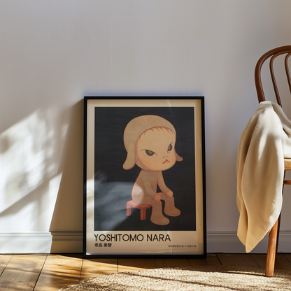Yoshitomo Nara Dog Costume Girl Poster, Japanese Contemporary Art Print, Dark Blue Wall Decor, Character Artwork