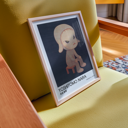 Yoshitomo Nara Dog Costume Girl Poster, Japanese Contemporary Art Print, Dark Blue Wall Decor, Character Artwork