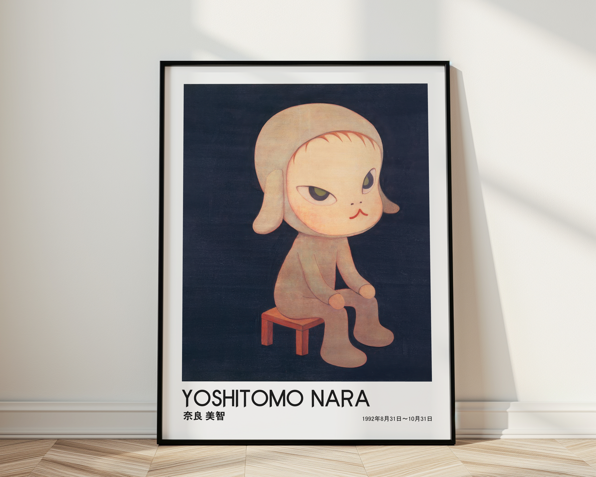 Yoshitomo Nara Dog Costume Girl Poster, Japanese Contemporary Art Print, Dark Blue Wall Decor, Character Artwork