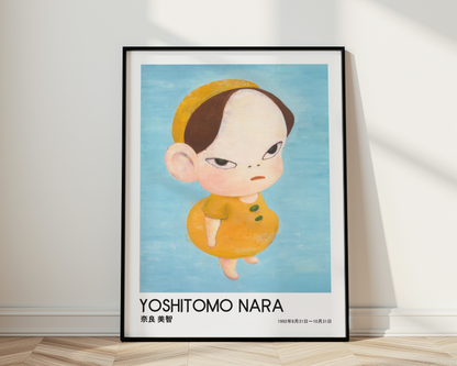 Yoshitomo Nara Yellow Girl Poster, Japanese Contemporary Art Print, Blue Background Wall Decor, Minimalist Character Art