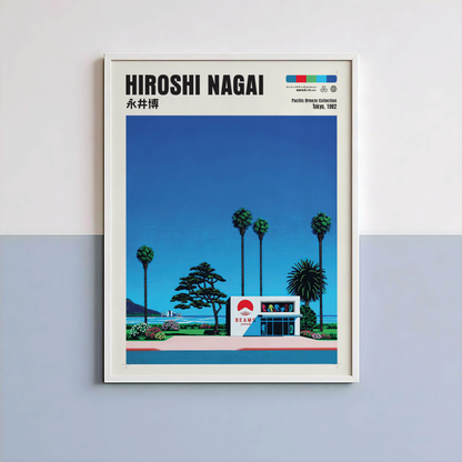 Hiroshi Nagai Pacific Breeze Poster, Japanese Fashion Store Art, Retro Tokyo Beach Print, Palm Tree Wall Decor, City Pop Aesthetic