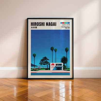 Hiroshi Nagai Pacific Breeze Poster, Japanese Fashion Store Art, Retro Tokyo Beach Print, Palm Tree Wall Decor, City Pop Aesthetic