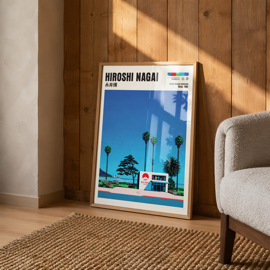 Hiroshi Nagai Pacific Breeze Poster, Japanese Fashion Store Art, Retro Tokyo Beach Print, Palm Tree Wall Decor, City Pop Aesthetic