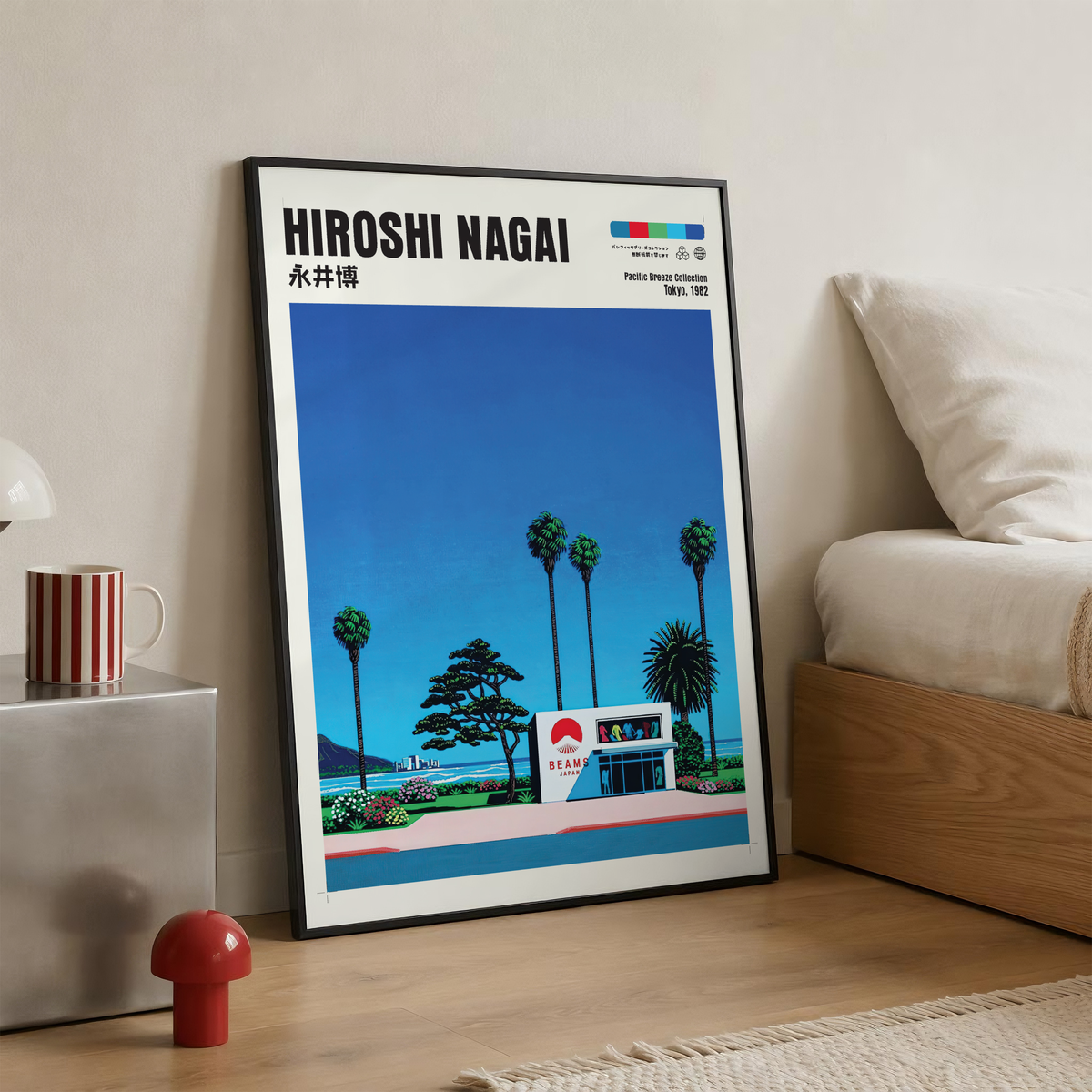 Hiroshi Nagai Pacific Breeze Poster, Japanese Fashion Store Art, Retro Tokyo Beach Print, Palm Tree Wall Decor, City Pop Aesthetic