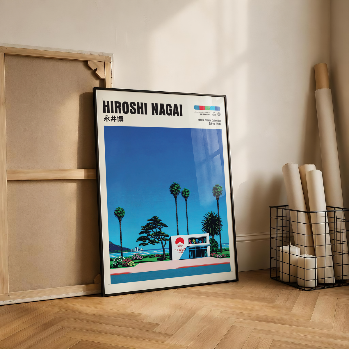 Hiroshi Nagai Pacific Breeze Poster, Japanese Fashion Store Art, Retro Tokyo Beach Print, Palm Tree Wall Decor, City Pop Aesthetic