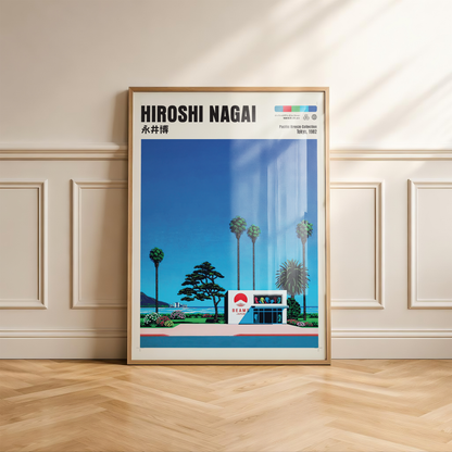 Hiroshi Nagai Pacific Breeze Poster, Japanese Fashion Store Art, Retro Tokyo Beach Print, Palm Tree Wall Decor, City Pop Aesthetic