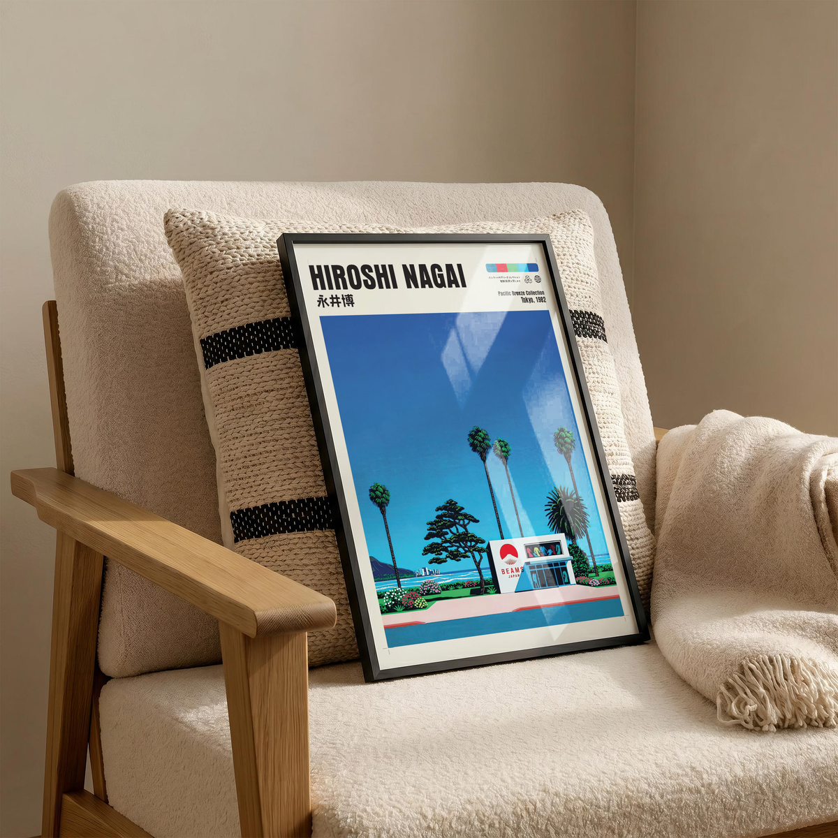 Hiroshi Nagai Pacific Breeze Poster, Japanese Fashion Store Art, Retro Tokyo Beach Print, Palm Tree Wall Decor, City Pop Aesthetic