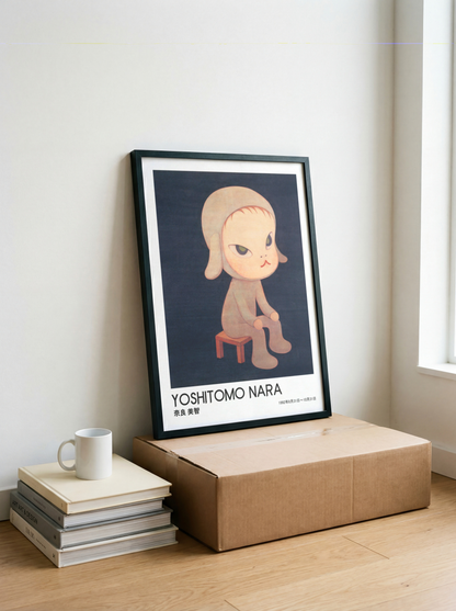 Yoshitomo Nara Dog Costume Girl Poster, Japanese Contemporary Art Print, Dark Blue Wall Decor, Character Artwork