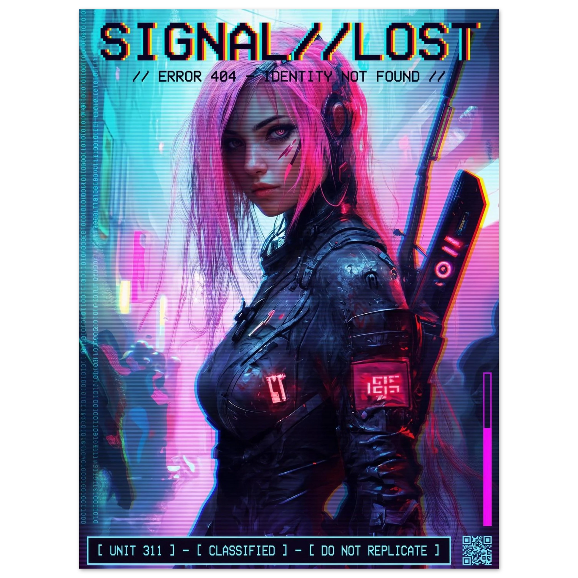 ☣️🧬 Série limitée Art Cyberpunk - Poster Cybergirl Lost Signal - Aura Studio Déco