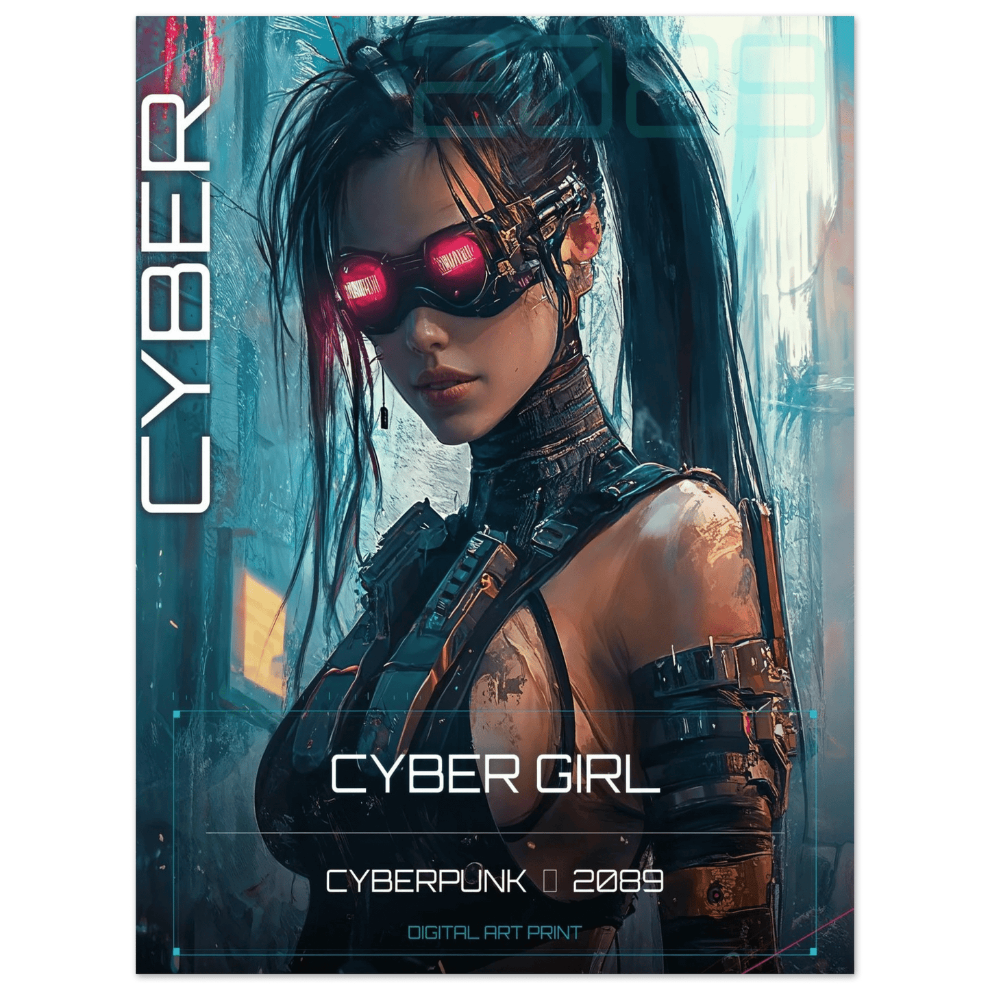 ☣️ Série limitée Art Cyberpunk - Poster Cybergirl Red Vision - Aura Studio Déco