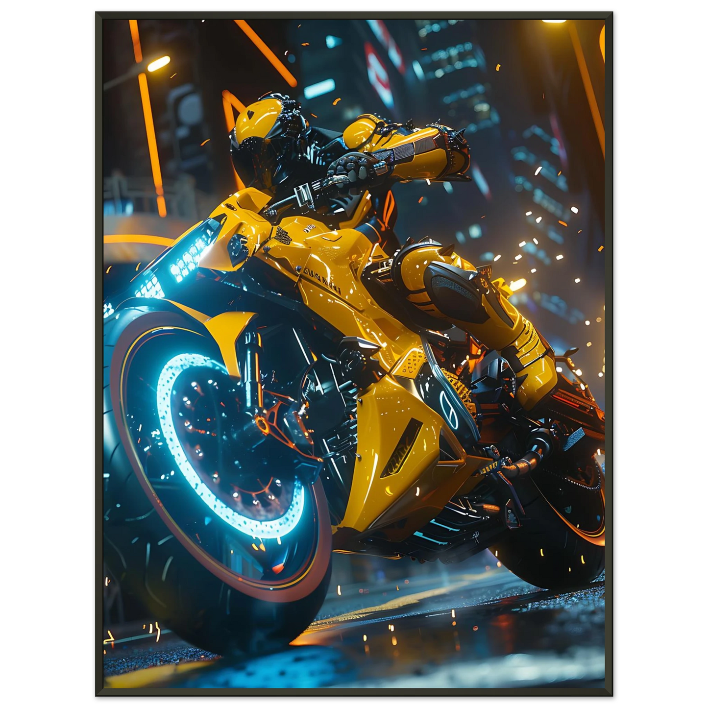 🏍️🏁🔧 Moto Cyberpunk Série futuriste #️⃣14  - (Affiche encadrée métal) - Aura Studio Déco