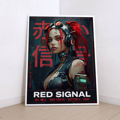 ☣️ Série limitée Art Cyberpunk - Poster Cybergirl Red Signal - Aura Studio Déco