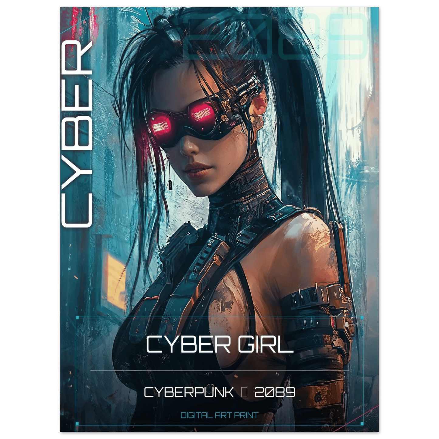 ☣️ Série limitée Art Cyberpunk - Poster Cybergirl Red Vision - Aura Studio Déco