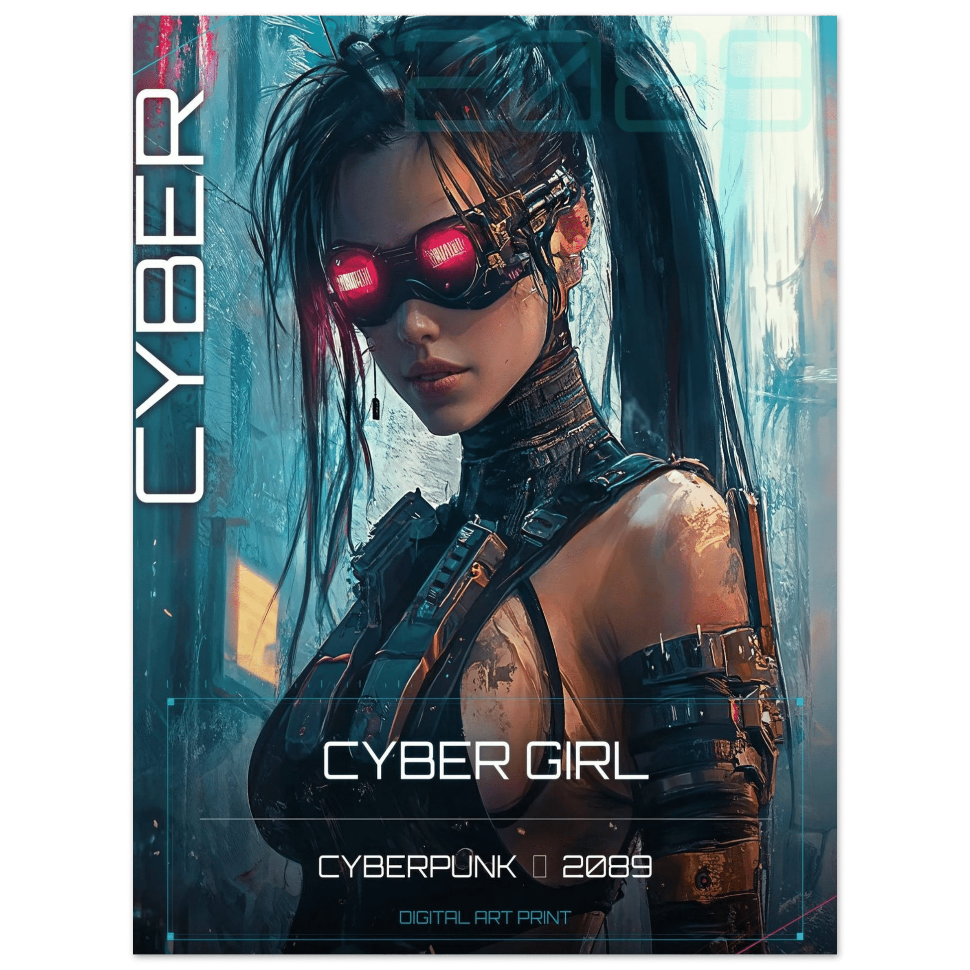 ☣️ Série limitée Art Cyberpunk - Poster Cybergirl Red Vision - Aura Studio Déco