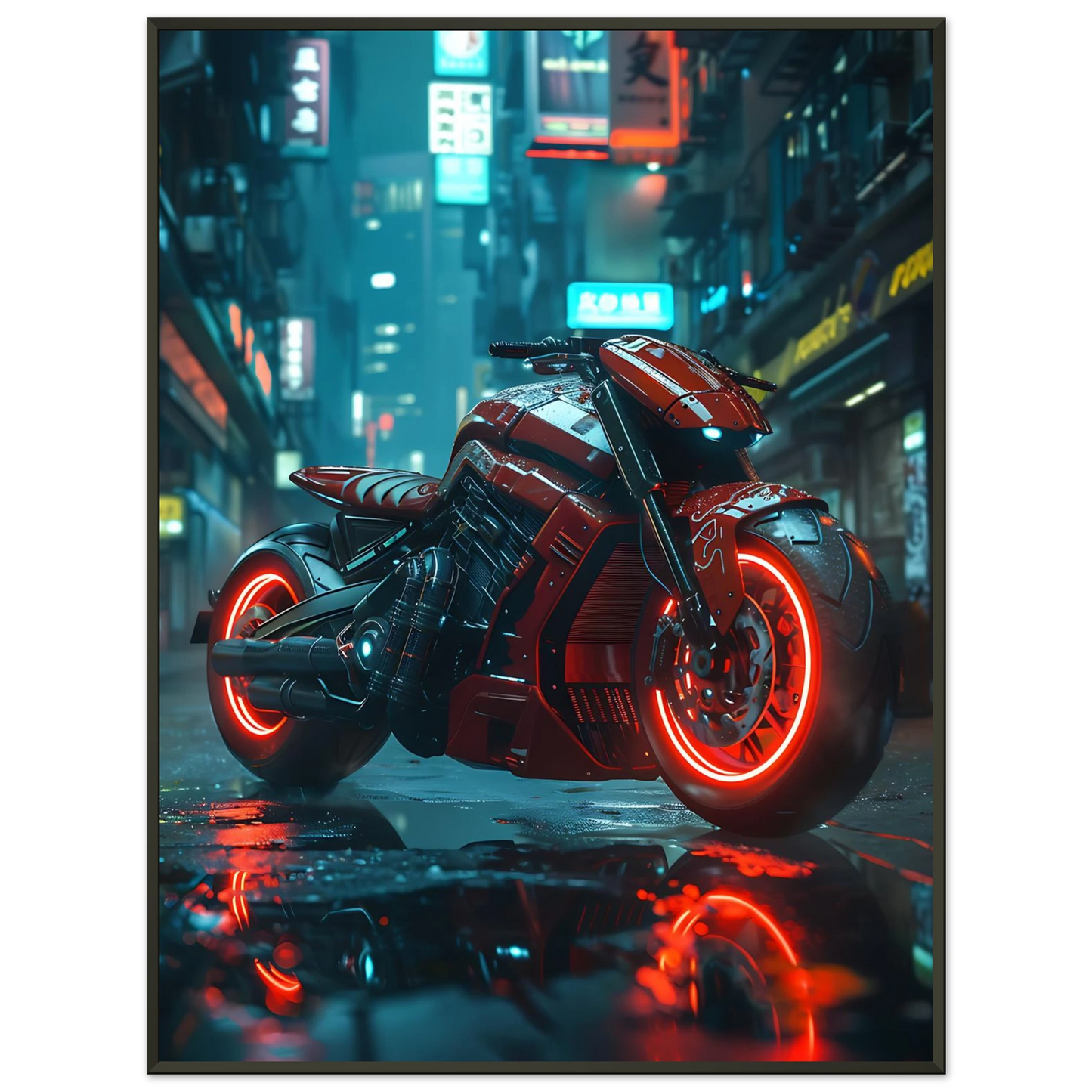 🏍️🏁🔧 Moto Cyberpunk Série futuriste #️⃣19  - (Affiche encadrée métal) - Aura Studio Déco