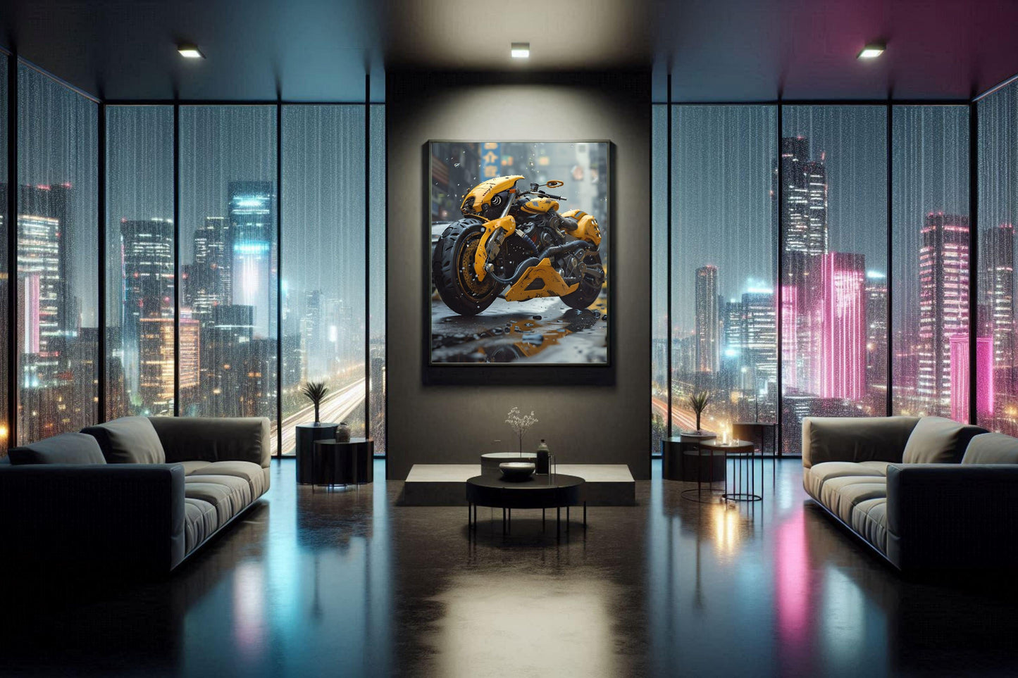 🏍️🏁🔧 Moto Cyberpunk Série futuriste #️⃣12  - (Affiche encadrée métal) - Aura Studio Déco