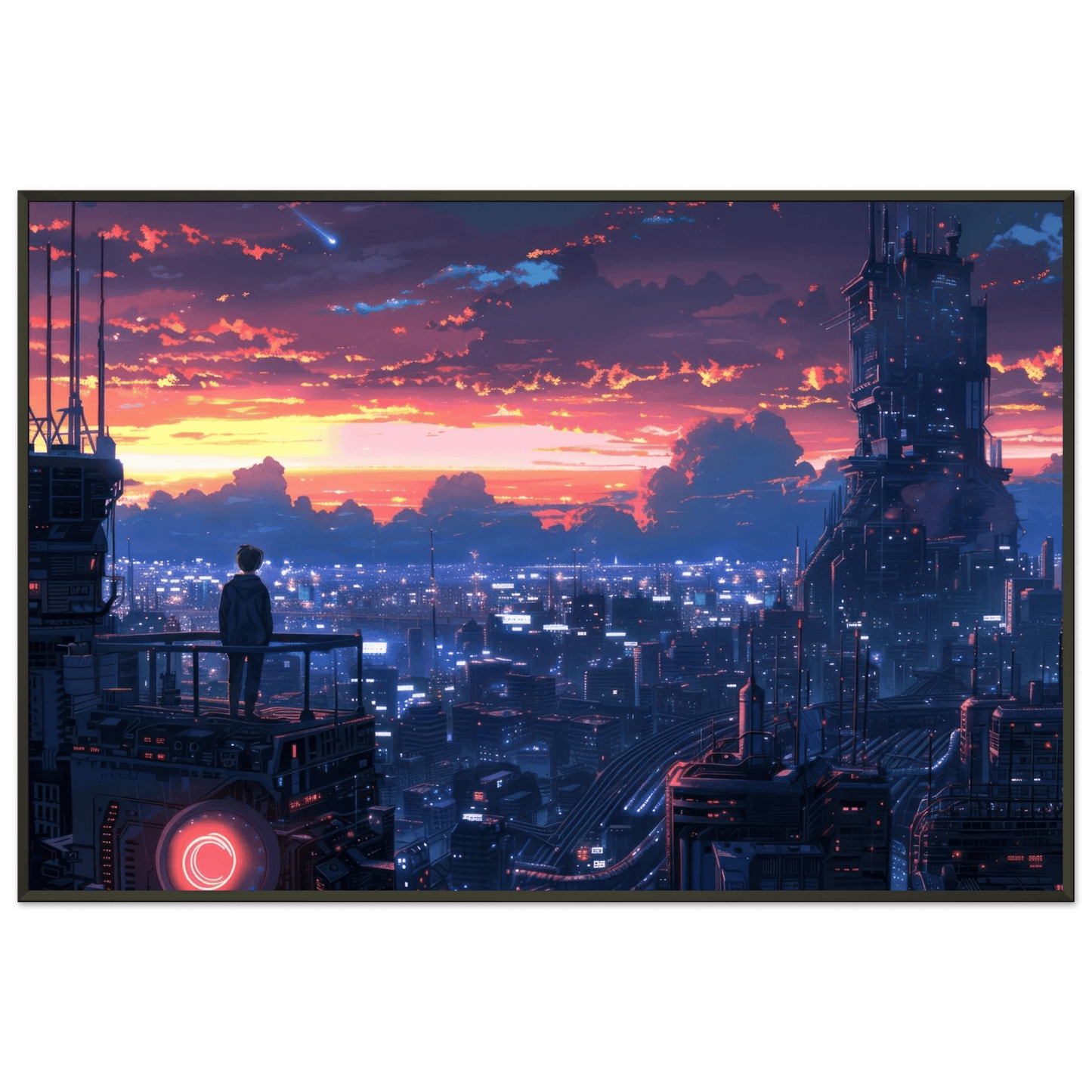 🐉🇯🇵✨ Affiche encadrée métal CLI-FI Anime Concept – Cyber Street - Aura Studio Déco