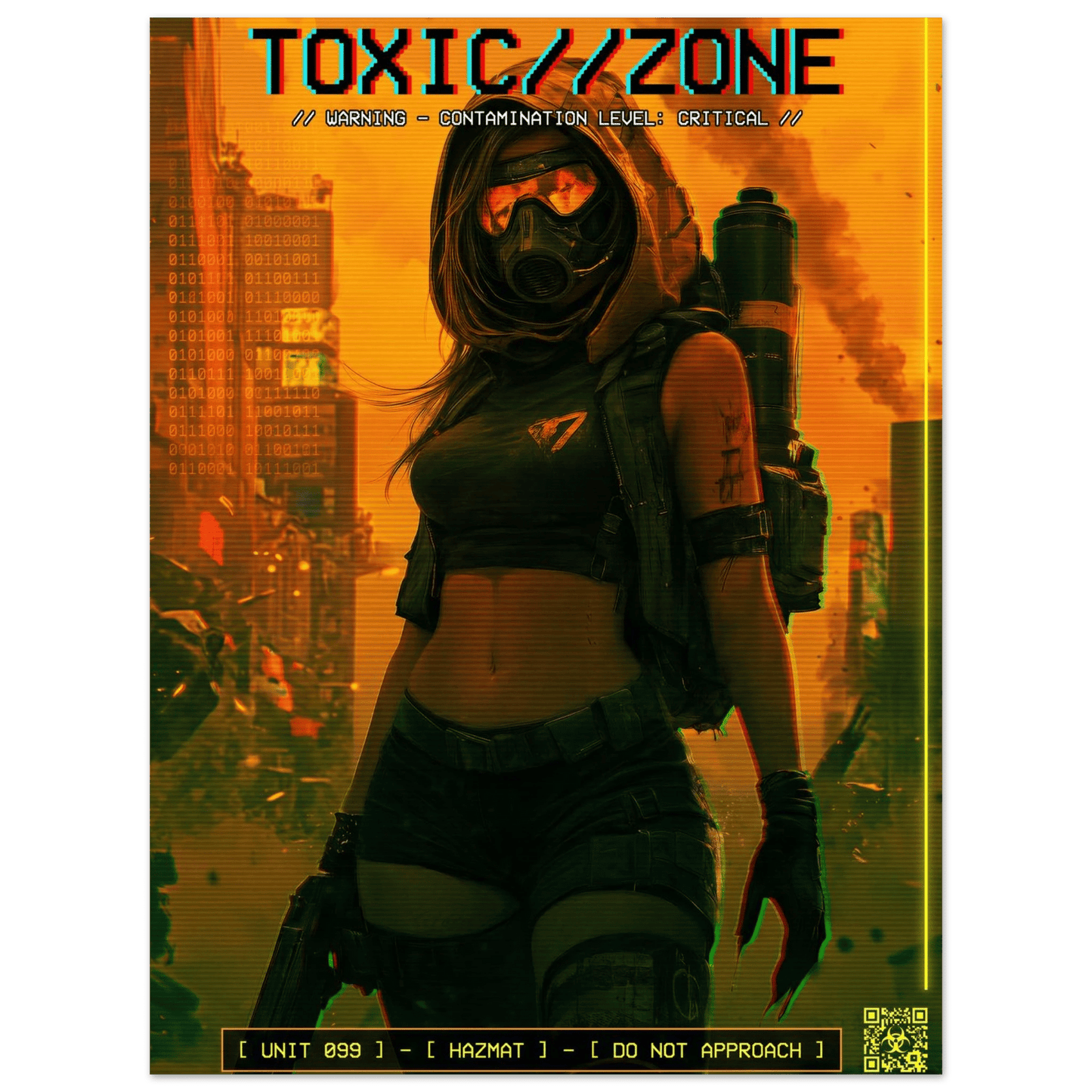 ☣️🧬 Série limitée Art Cyberpunk - Poster Cybergirl Toxic Zone - Aura Studio Déco