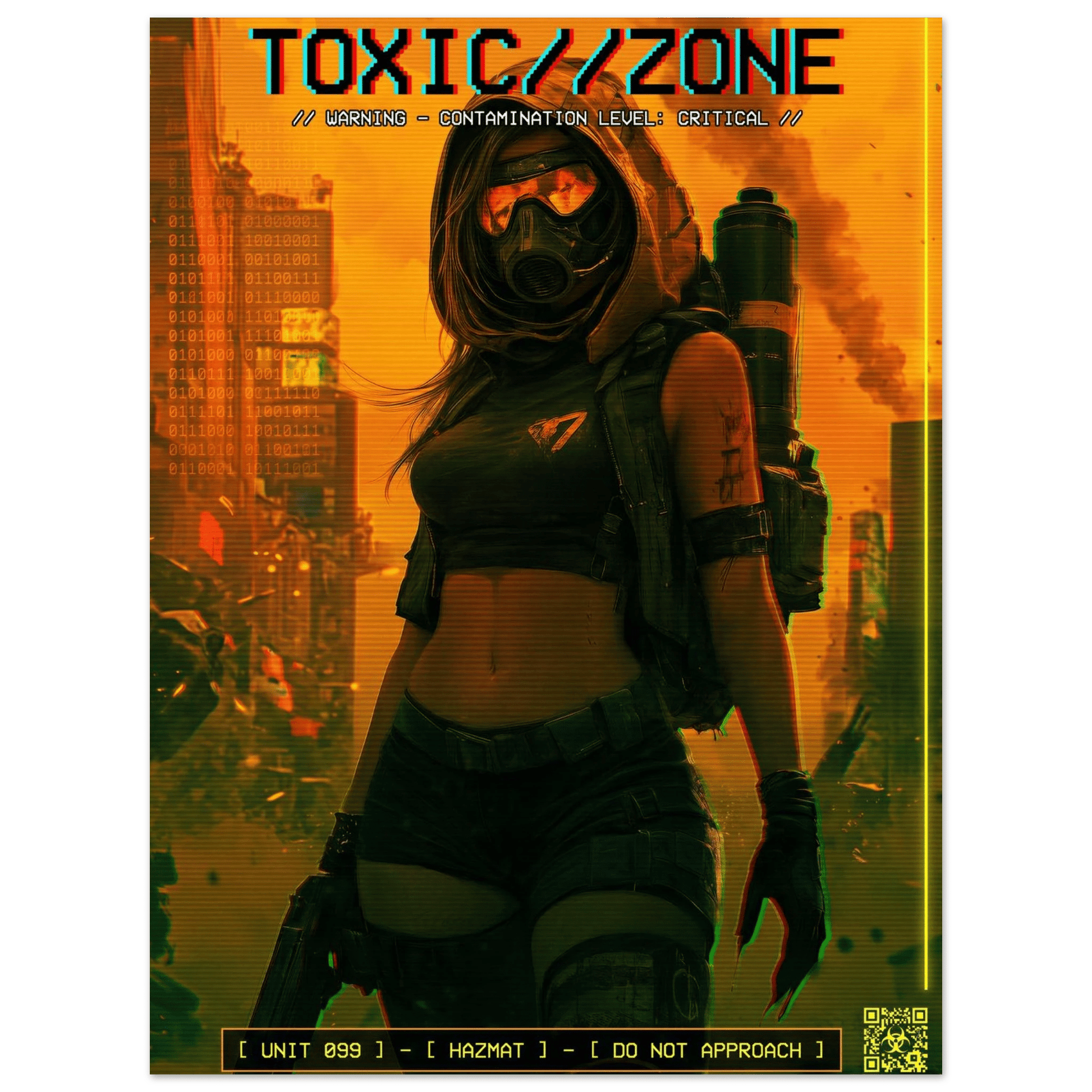 ☣️🧬 Série limitée Art Cyberpunk - Poster Cybergirl Toxic Zone - Aura Studio Déco