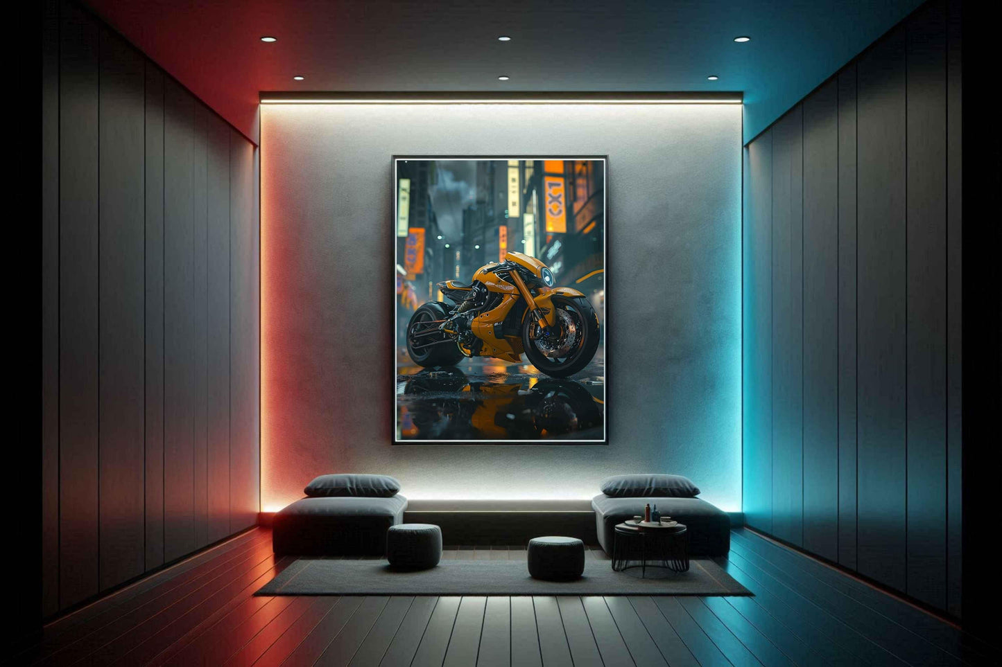 🏍️🏁🔧 Moto Cyberpunk Série futuriste #️⃣1  - (Affiche encadrée métal) - Aura Studio Déco