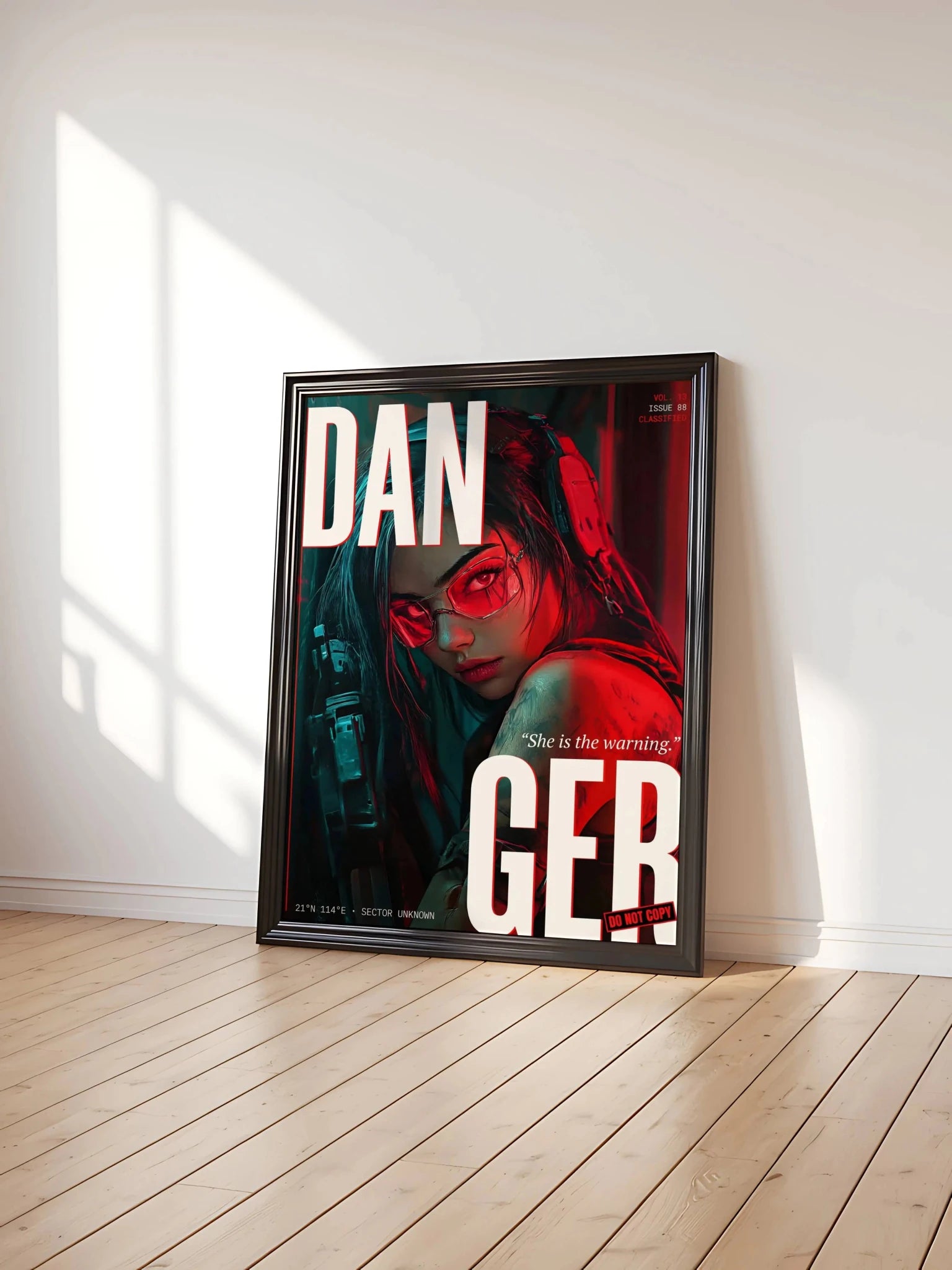 ☣️🧬 Série limitée Art Cyberpunk - Poster Cybergirl Danger - Aura Studio Déco