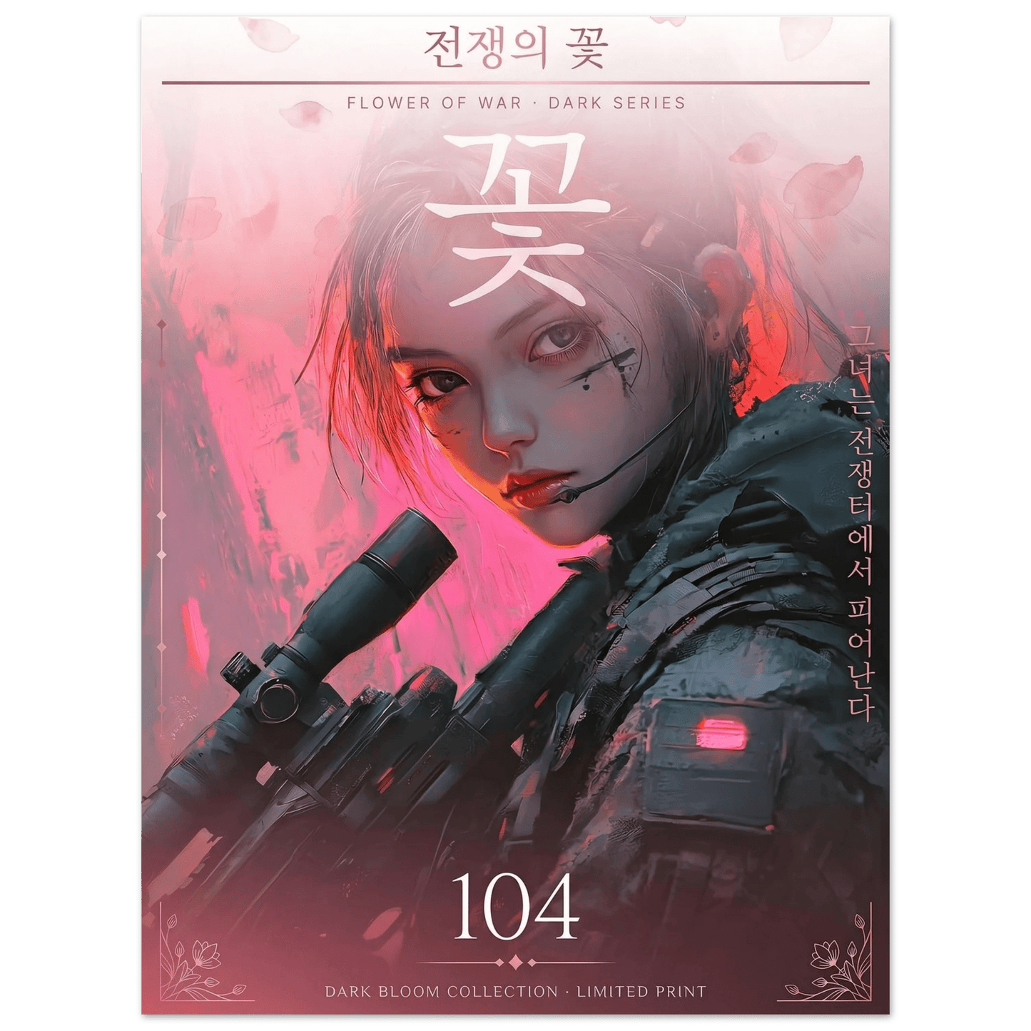 ☣️🧬 Série limitée Art Cyberpunk - Poster Cybergirl Flower of War - Aura Studio Déco