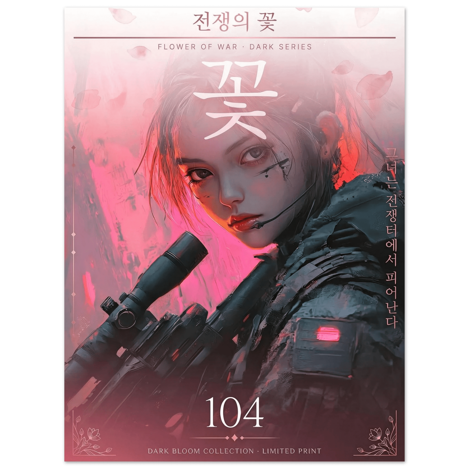 ☣️🧬 Série limitée Art Cyberpunk - Poster Cybergirl Flower of War - Aura Studio Déco