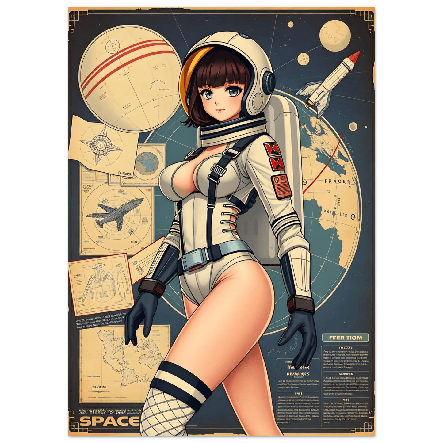 🌸🪐🎀👽Création Anime Rétro Sci-Fi ☄️49 affiche murale - Aura Studio Déco