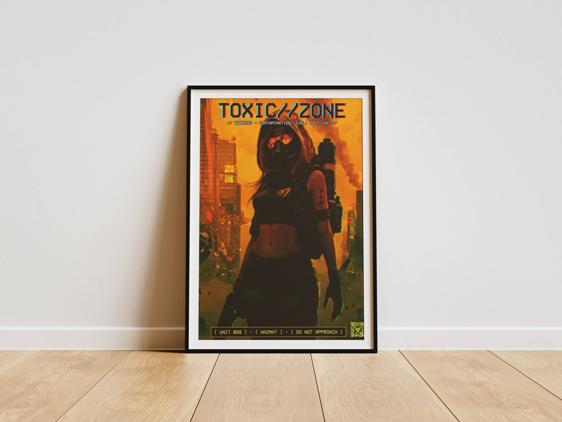 ☣️🧬 Série limitée Art Cyberpunk - Poster Cybergirl Toxic Zone - Aura Studio Déco