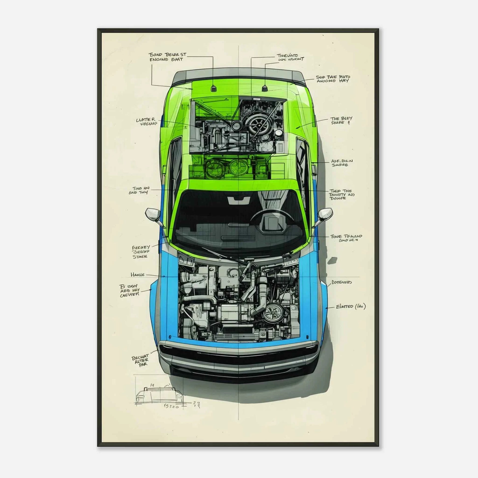 🏎️🏁Affiche Automobile Art' Plan Encadrée - Aura Studio Déco