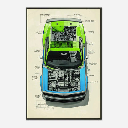 🏎️🏁Affiche Automobile Art' Plan Encadrée - Aura Studio Déco