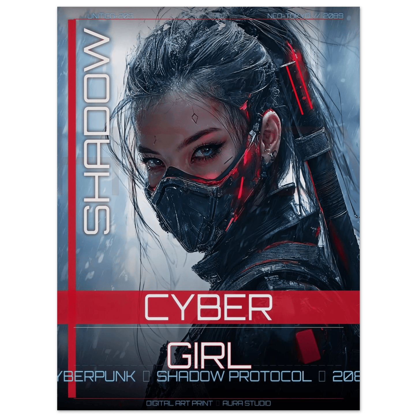 ☣️ Série limitée Art Cyberpunk - Poster Cybergirl Shadow Protocol - Aura Studio Déco