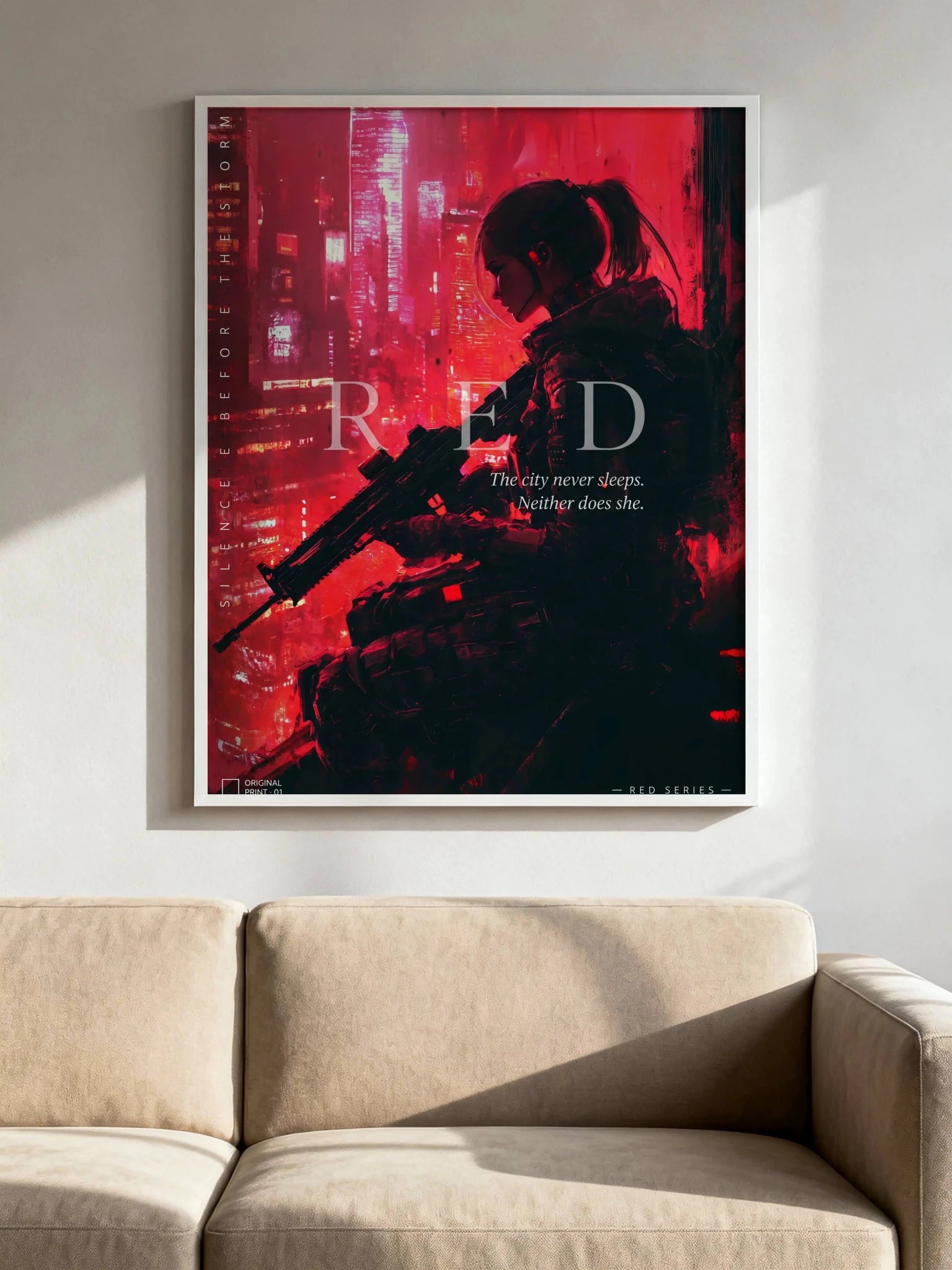 ☣️🧬 Série limitée Art Cyberpunk - Poster Cybergirl Red - Aura Studio Déco