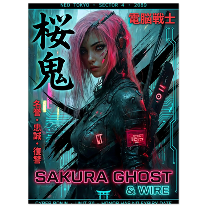 ☣️🧬 Série limitée Art Cyberpunk - Poster Cybergirl Sakura Ghost - Aura Studio Déco