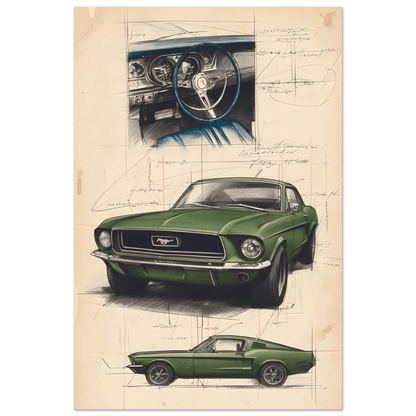 🏆🀣📺 Affiche Automobile Vintage Legend Line Art - Aura Studio Déco