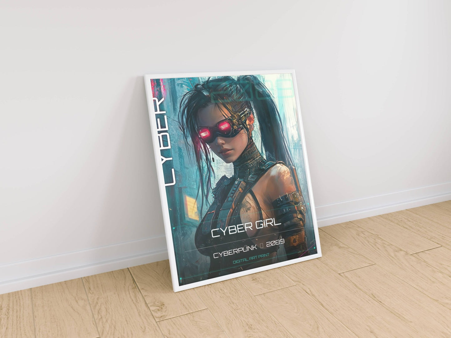☣️ Série limitée Art Cyberpunk - Poster Cybergirl Red Vision - Aura Studio Déco