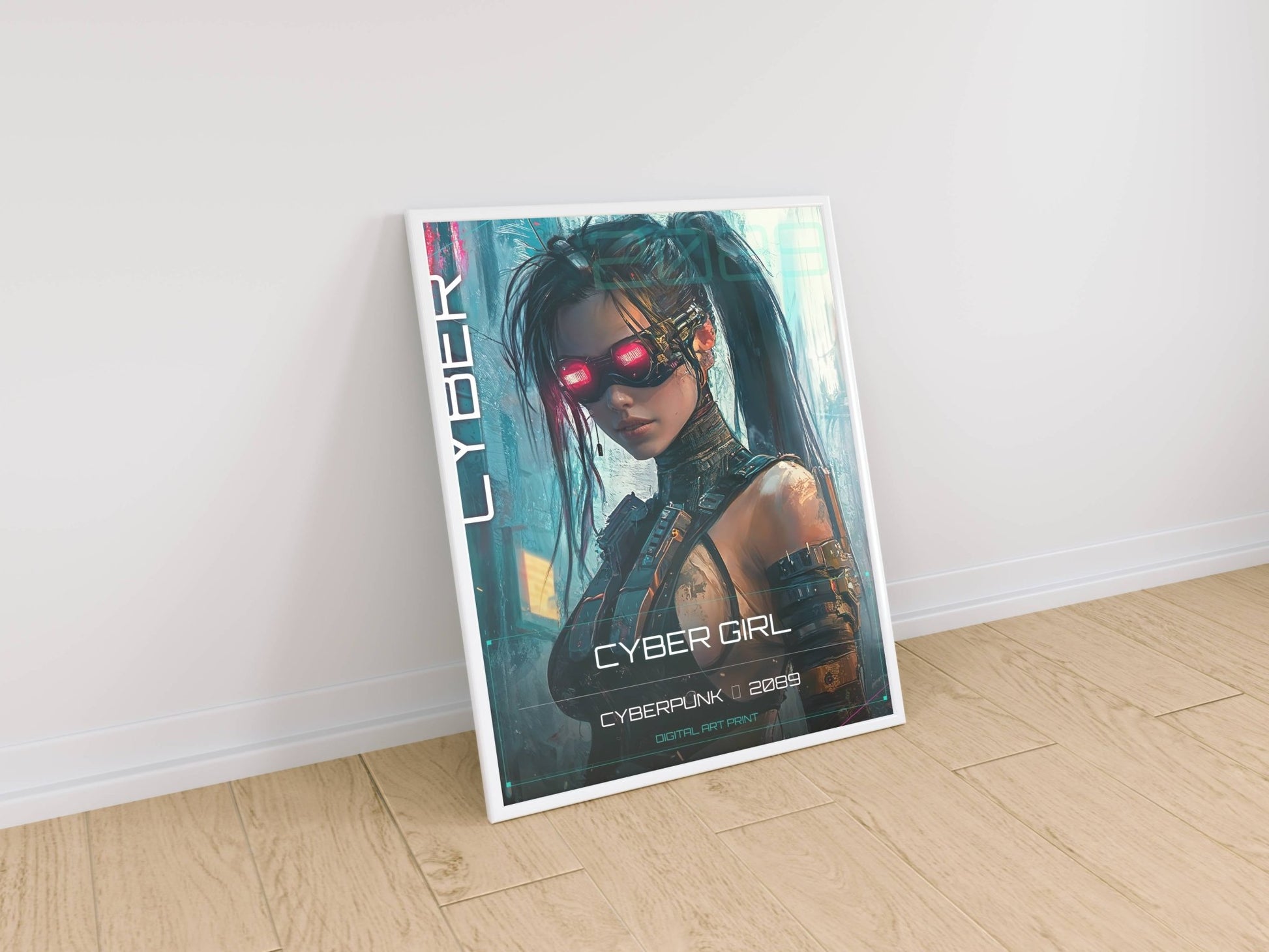 ☣️ Série limitée Art Cyberpunk - Poster Cybergirl Red Vision - Aura Studio Déco