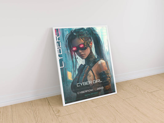 ☣️ Série limitée Art Cyberpunk - Poster Cybergirl Red Vision - Aura Studio Déco