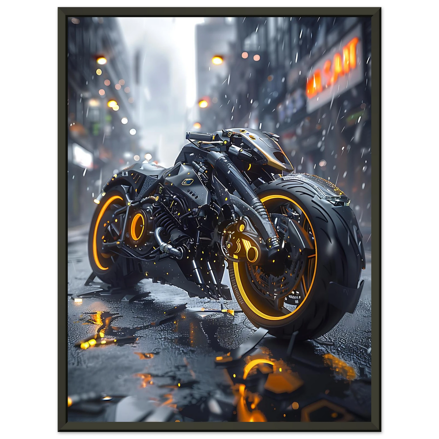 🏍️🏁🔧 Moto Cyberpunk Série futuriste #️⃣8  - (Affiche encadrée métal) - Aura Studio Déco