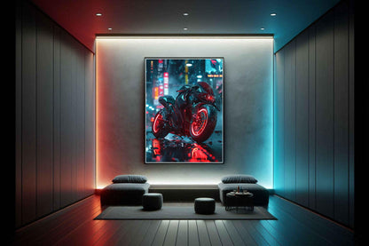 🏍️🏁🔧 Moto Cyberpunk Série futuriste #️⃣5  - (Affiche encadrée métal) - Aura Studio Déco