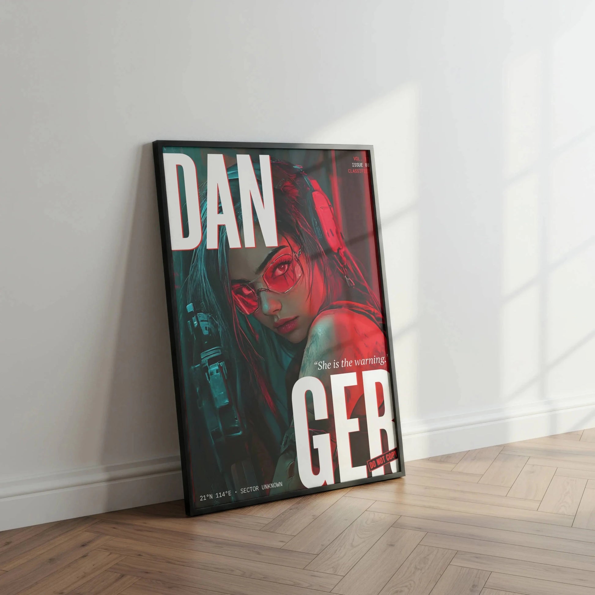 ☣️🧬 Série limitée Art Cyberpunk - Poster Cybergirl Danger - Aura Studio Déco