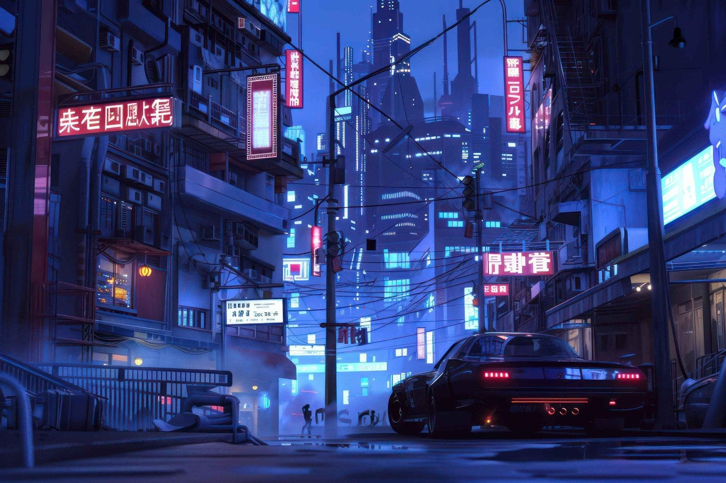 🐉🇯🇵✨ Affiche encadrée métal CLI-FI Anime Concept – Cyber Alley - Aura Studio Déco