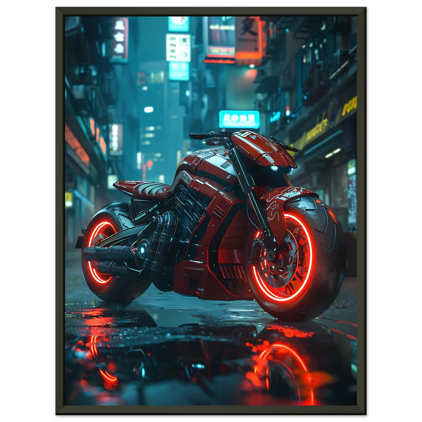 🏍️🏁🔧 Moto Cyberpunk Série futuriste #️⃣19  - (Affiche encadrée métal) - Aura Studio Déco